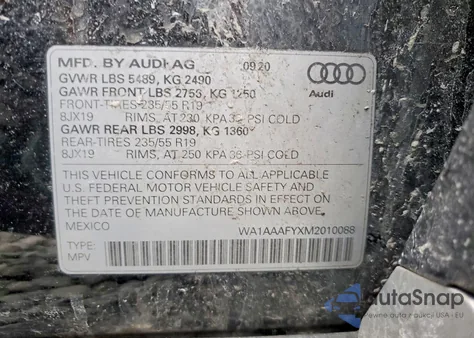 2021 Audi Q5 Premium z USA, uszkodzony, nr VIN WA1AAAFYXM2010088